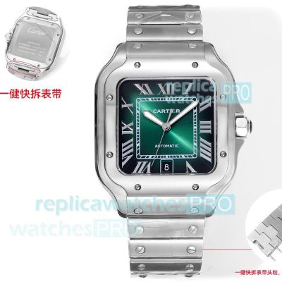 THB Swiss Copy Cartier Santos 39.8 Green Dial 9015 Stainless Steel Men's Watch 